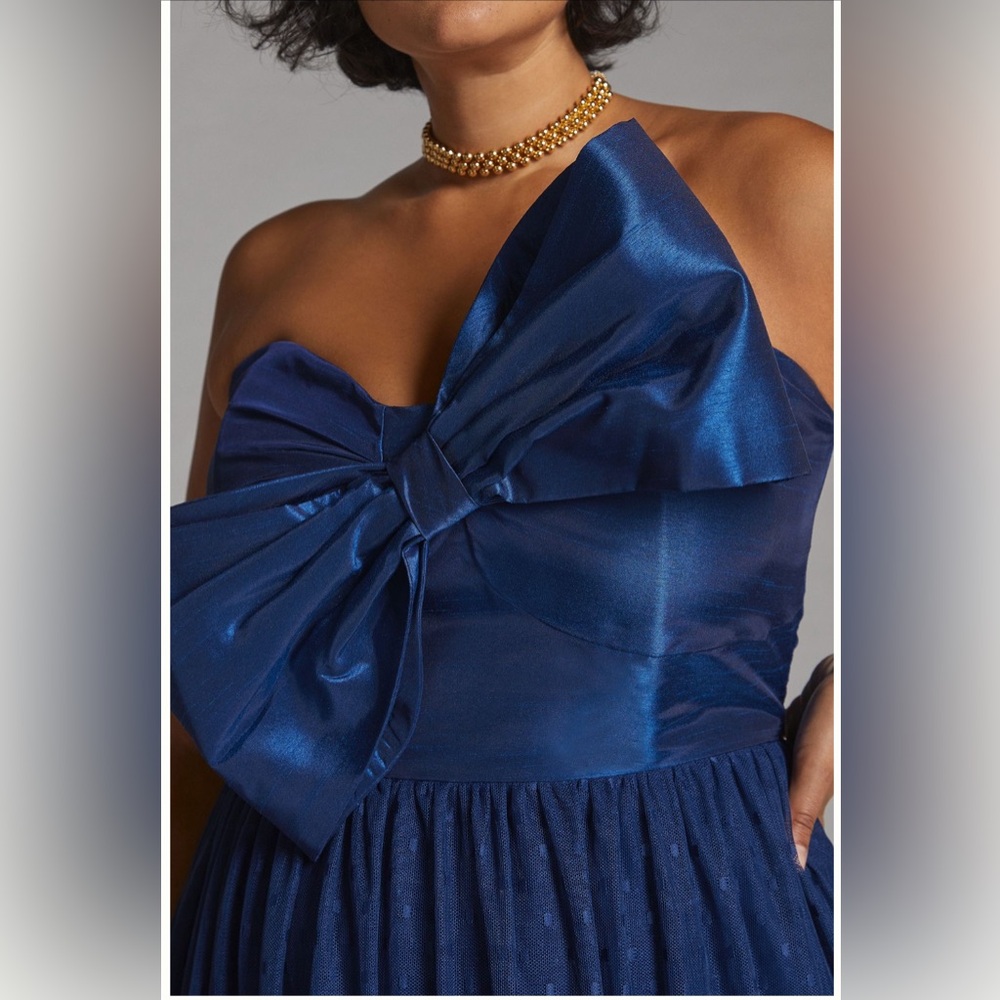 Anthropologie x Hutch Tulle Bow-Tie Midi Dress, Blue, Size 16W - Picture 4 of 7